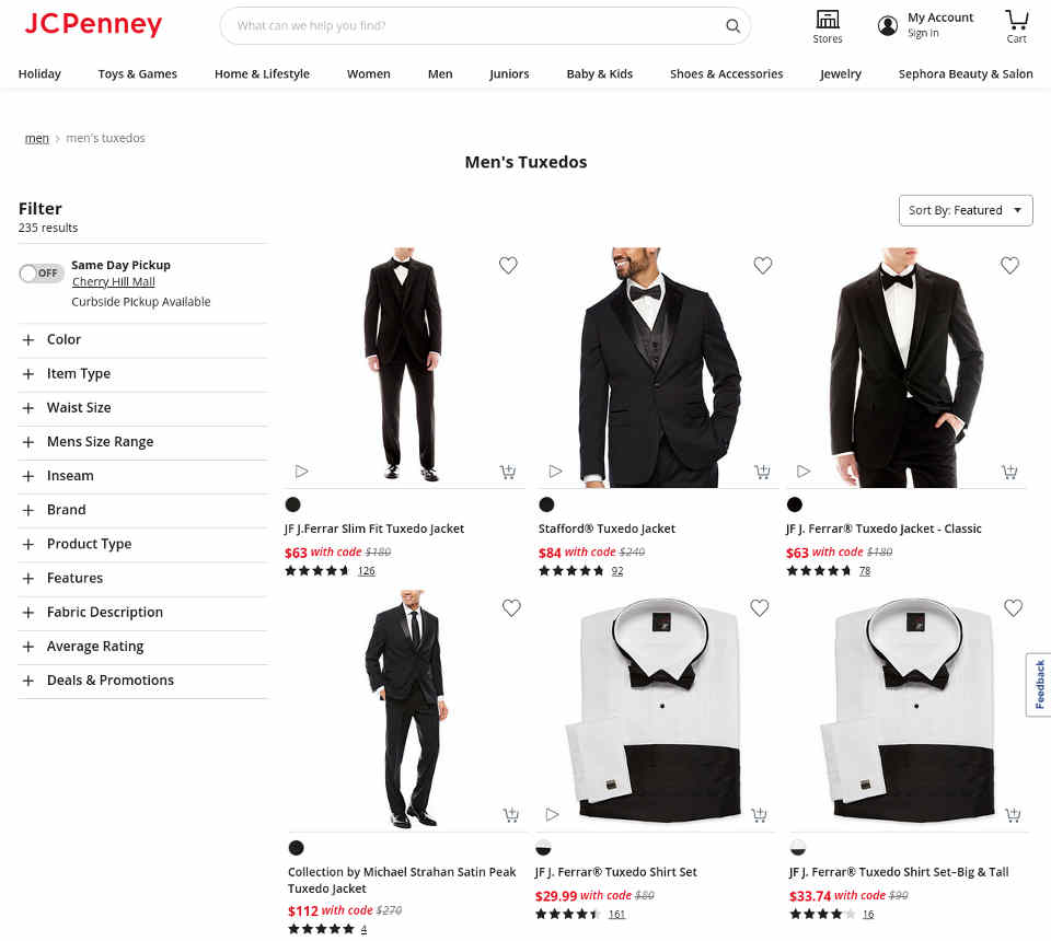 JCPenny tuxedo rentals